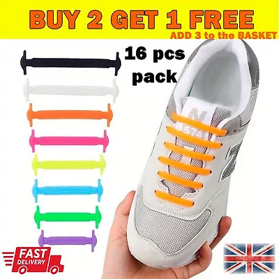 Shoe Laces No Tie Silicone Rubber Shoelaces Trainers Shoes Adults & Kids UK • £2.40