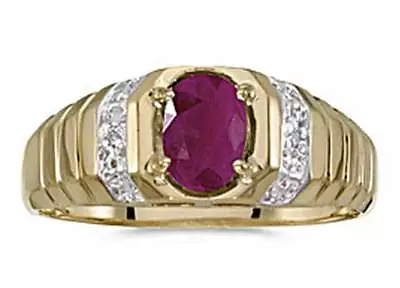  Mens Natural 7x5mm Oval Ruby And Diamond Ring 10K Yellow Gold- Free Ring Sizing • $329