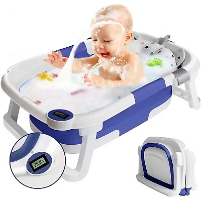 Baby Bath Tub Toddler Bathtub With Thermometer Portable Collapsible Baby Shower • £30.99