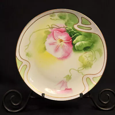 Coronet Limoges Plate Hand Painted By Albert Pink Morning Glory W/Gold 1906-1913 • $87.98