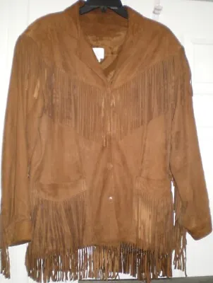 Vtg VAKKO Made In USA Nubuck Leather Western Cowgirl Fringe Jacket M L Bust 42  • $39.99
