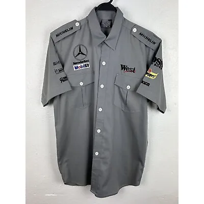 90s Vintage Mercedes Benz West Sponsor Formula 1 F1 Mobil 1 Short Sleeve Shirt L • $80