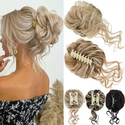 Blonde Real Natural Clip On In Messy Bun Hair Piece Extension Hair Claw Updo US • $11.90