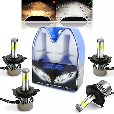 H4 HID SMD COB LED Low/Hi Beam Headlight Light Bulb 6000K 4000LM Set Of 4 5-3/4  • $79.95