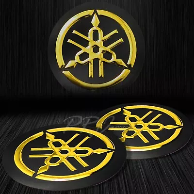 2x 2.125  Emblem Logo Fairing/Fender Fork  Logo Sticker Yamaha Black+Chrome Gold • $11.98