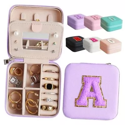 Letter Travel Jewelry Case With Mirror Mini Portable Jewelry Travel Lavender A • $15.27