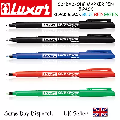 Luxor DVD CD VCD OHP GLASS Marker 5 Pack- Waterproof Permanant Marker Pens FINE  • £3.49