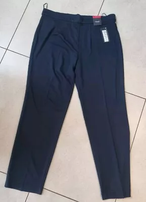 New M&S Ladies Pull On High Rise Straight Trousers (dark Navy) Size 18 Regular • £15.99