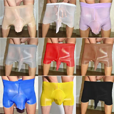 £5.99 • Buy Men Shiny Glossy Pantyhose Boxer Trunks See Through Underwear Sheath Open/ Close