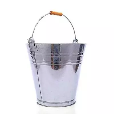 MultiPurpose Galvanised Steel Metal Bucket Wooden Handle Garden Coal Fire Farmer • £7.49