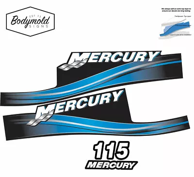  Mercury 2017 Outboard Decals 2 Stroke 115hp BLUE Set • $62.99