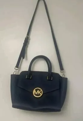  Michael Kors Signature Pebbled Leathe Large NAVY Hudson Satchel Bag NWT $398.00 • $69