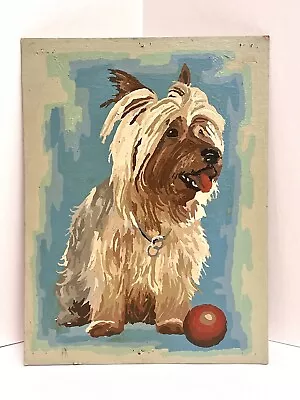 Vintage Paint By Number Unframed Art Terrier Shaggy Dog Ball Retro 9x12 Picture • $12