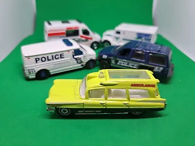Matchbox ‘63 Cadillac Ambulance White Ambulance Armored Truck & 2 Police VH. • $30.99