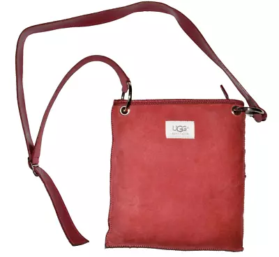 Ugg Australia Burgundy Suede Leather Shearling Crossbody Purse Bag Excellent • $34.99