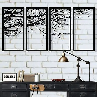 Metal Wall Art 4 Panels Tree Of Life Decor Metal Tree Decoration Tree Sign • £281.42