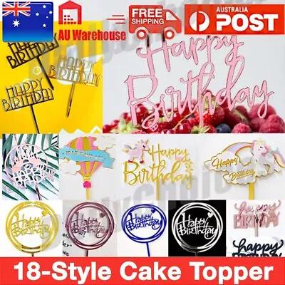 Happy Birthday Cake Topper Acrylic Party Decorations Mirror Black Blue Rose Gold • $5.46