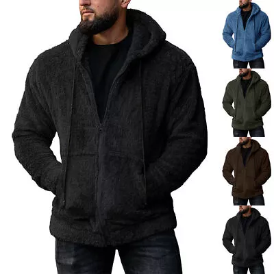 Mens Teddy Bear Fleece Hooded Coat Winter Warm Faux Fur Zip Up Hoodies Outwear· • £23.59