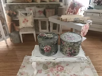 Dollhouse Miniature 1:12 Hat Boxes Set Of Two Green Floral • $9.99