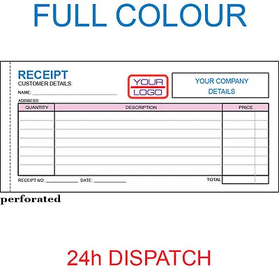 Personalised Dl Receipt Books / Duplicate / Ncr 50 Sets / Pad • £7.50