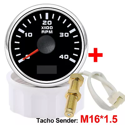 52mm Boat Tachometer 0-4000RPM Marine Tacho RPM Gauge LCD Hourmeter & M16 Sensor • $35