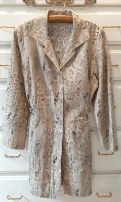 $65 • Buy VTG Maurice Mihotich Sz L Ribbed Trench Coat Belted Blazer Satin Cheetah Slits