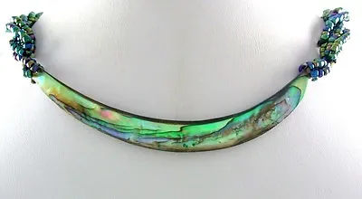 Crescent Natural Paua Abalone Shell Pendant Beads Necklace Women Jewelry AA173 • $17.99