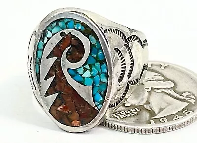 Sterling Silver Turquoise Sacred Fire Ring Sz 10 22mm Old Pawn AZ Estate • $73.97