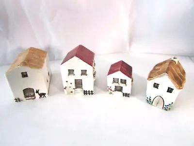 Lot Of 4 Miniature Ceramic Houses Buildings Hand Painted 1  To 1.25 H • $14.95