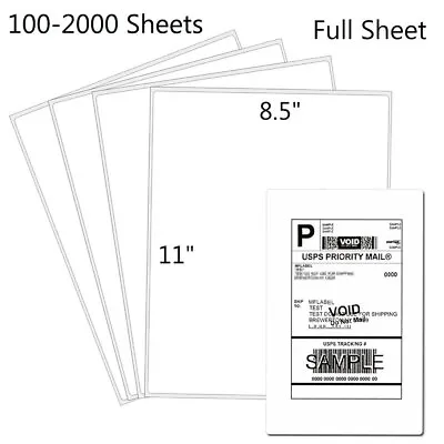 100 Full Sheet Shipping Labels 8.5x11 Self Adhesive Blank Paper For Laser/Inkjet • $14.92