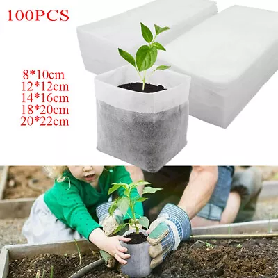 £5.29 • Buy 100Pcs Biodegradable Plant Grow Nursery Bag Seedling Seed Non-Woven Pots Kit