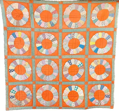 Circa 1930's Hand Stitched DRESDEN PLATE Quilt 77 X 77  • $149