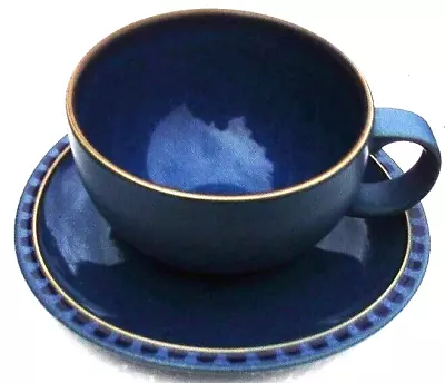 Large Denby Cappuccino Cup & Saucer Set~blue Reflex Design ~8 Sets Available~vgc • £4.95