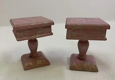 Wooden Dollhouse Furniture Miniature Mini Light Pink & Silver 2 Small End Tables • $20.25