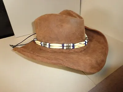 Vintage MINNETONKA Concho Outback BROWN Leather Hat Mens SMALL W/ EXTRA BAND • $39.99