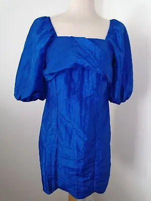 Bnwt Balloon Puff Sleeve Mini Dress Very Cobalt Blue Dress Size 10 • £11.25