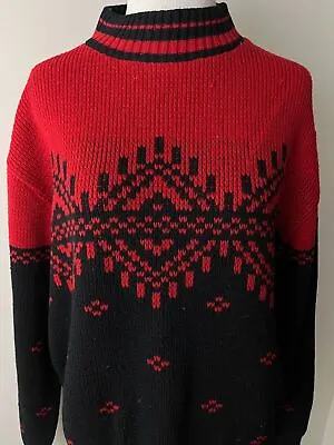 Vintage Puritan Ski Lift Red/Black LS Mock Neck Sweater - Sz 42 • $12.99