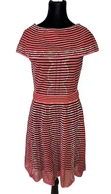 M By MISSONI Mini Crochet Dress Sz 8 (EUR 44) Pink/ Red Black Stripe Nice! • $69.99