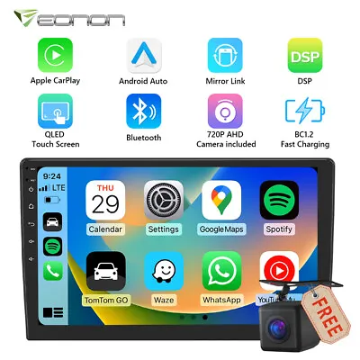 CAM+Eonon 10.1  QLED Touch Screen Car Stereo Radio 2DIN Android Auto CarPlay GPS • $181.69
