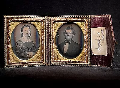 Outstanding Pair Of Id'ed 1/9 Plate Daguerreotypes In Rare Tri-fold Leather Case • $390