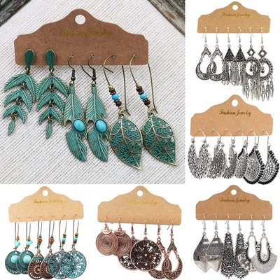 £4.79 • Buy 3 Pairs Retro Boho Tassel Earrings Set Ethnic Tribal Drop Dangle Women Girl Gift