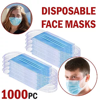 1000pcs Black Face Mask Non Medical Surgical Disposable 3Ply Earloop Mouth Cover • $9.99