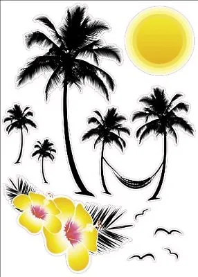 Pre-Cut Seaside Hawaii Palm Tree Artwork Decor Wall Sticker Decal 15 W X 23 H • $14.37