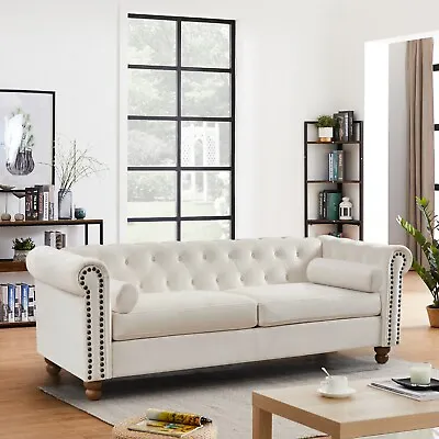 Chesterfield Retro Velvet Button Tufted Sofa Upholstered Couch With Nailhead Arm • $389.99