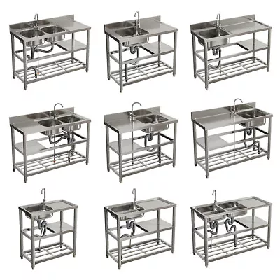 Catering Sink Commercial Kitchen Stainless Steel Single Double Bowl Work Tables • £39.95