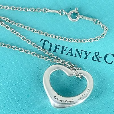 Tiffany & Co. Large Open Heart Pendant Necklace Elsa Peretti Sterling Silver 925 • $98.73