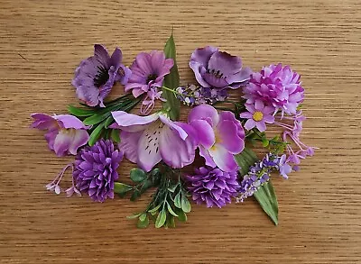 14 Pcs Artificial Silk Flowers Purple Lilac Colour Mix Faux Flower Craft Heads • £5.55