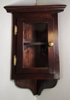 Vintage Solid Wood Hanging Corner Cabinet W/ Glass Door • $119.96