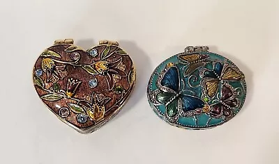 Monet Oval Butterfly & Heart Flower Enamel Trinket Pill Box Lot Of 2 • $29.98