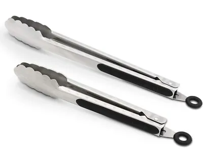 304 Stainless Steel Kitchen Cooking Tongs 9  And 12  Set Of 2 • $9.99